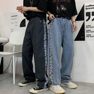 Straight Leg Paisley Print Jeans