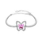 925 Sterling Silver Elegant Pink Butterfly Bracelet With Austrian Element Crystal Silver - One Size