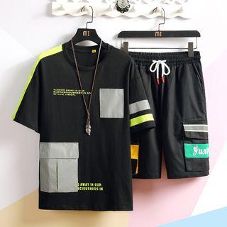 Set: Color Block Short-sleeve T-shirt + Drawstring Shorts