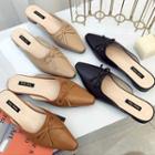 Bow-accent Pointed Faux Leather Mules
