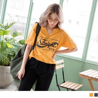 Short Sleeve V-neck Print T-shirt