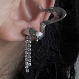 Rhinestone Fringed Alloy Cuff Earring 2078a# - 1 Pc - Silver - One Size