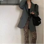 Single Breasted Blazer / Leopard Print Wide-leg Pants