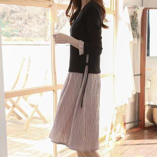 Tie-side Crinkled Mock Two-piece Dress
