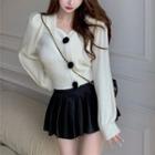 Square-neck Puff Sleeve Button-up Cardigan