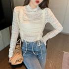 Long-sleeve Ruched Lace Top