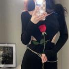 Cutout Mini Bodycon Dress / Chain Belt