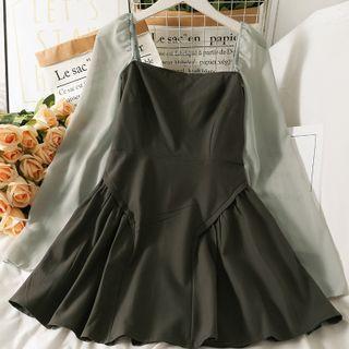 Chiffon-sleeve Off-shoulder Mini Dress