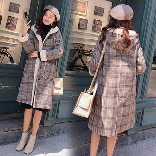 Hooded Single-breasted Plaid Coat
