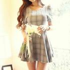 Short-sleeve Plaid A-line Dress