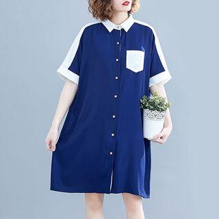 Plain Shirt Short-sleeve Dress