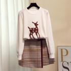 Deer Print Beaded Sweater
