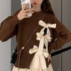 Irregular Bow-accent Sweater / Midi A-line Skirt