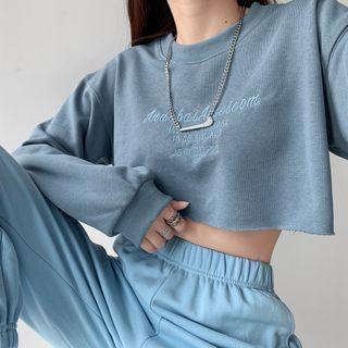 Long-sleeve Embroidered Loose-fit Cropped T-shirt