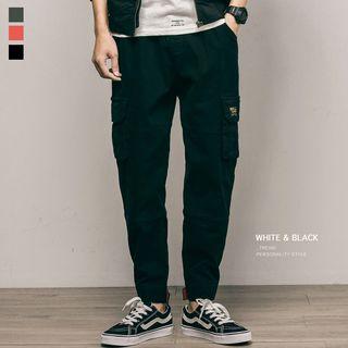 Drawstring Pockets Gather-cuff Cargo Pants