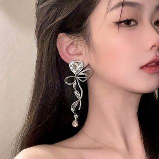Heart Bow Alloy Fringed Earring 1 Pair - Silver - One Size