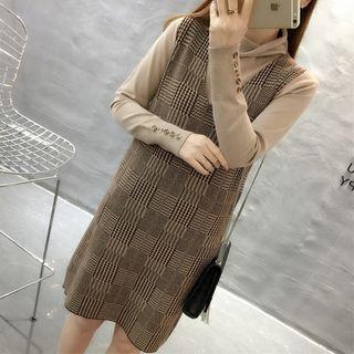 Set: Turtleneck Sweater + Sleeveless Plaid Dress