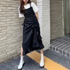 Drawstring Ruffle Hem Midi Overall Dress