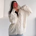Cable-knit Hooded Loose Jacket