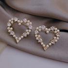 Rhinestone Faux Pearl Heart Earring 1 Pair - Love Heart - One Size
