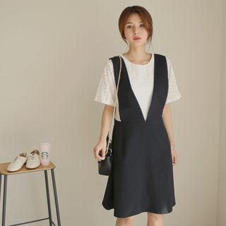 Mock Two-piece Lace Top Jumper Dress
