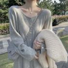 Plain Button Midi Knit Dress