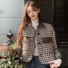 Houndstooth Faux Leather Panel Cropped Jacket