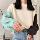 Color-block Knit Sweater Almond - One Size