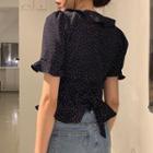 Short-sleeve Dotted Blouse Dark Blue - One Size