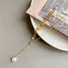 Faux Pearl Pendant Asymmetrical Necklace 1 Pc - Faux Pearl Pendant Asymmetrical Necklace - Gold - One Size