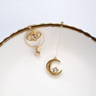 Non-matching 925 Sterling Silver Planet Moon & Star Dangle Earring