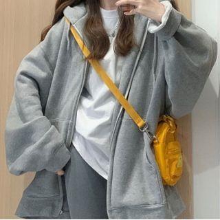 Oversized Zip-up Hoodie Gray - One Size