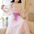 Embroidered 3/4-sleeve Chiffon Midi Dress