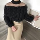 Mesh Panel Tassel Long-sleeve Loose-fit Top
