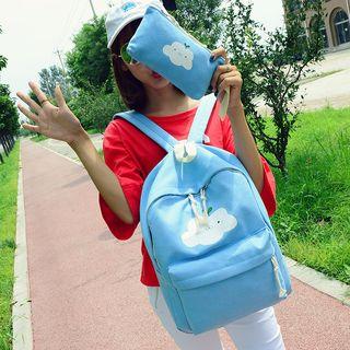 Set: Cloud Print Canvas Backpack + Pouch