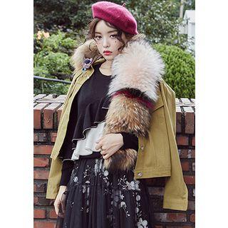 Tie-neck Metal-button Cotton Jacket