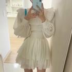 Long-sleeve Frill Trim Blouse / Tiered Mini A-line Skirt