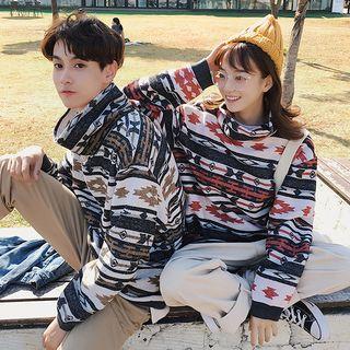 Couple Matching Turtleneck Patterned Sweatshirt