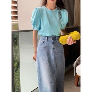 Puff-sleeve Round-neck Short-sleeve Top