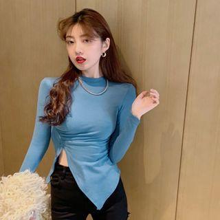 Long-sleeve Irregular Slit Crop Top