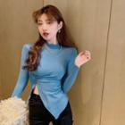 Long-sleeve Irregular Slit Crop Top