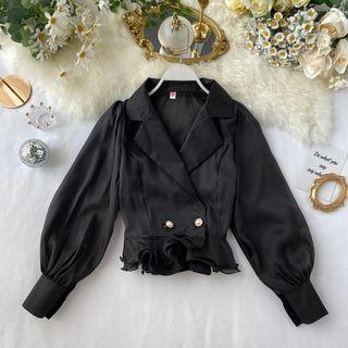 Long-sleeve Double-breasted Shirt Black - One Size