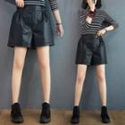 Faux-leather Shirred Shorts