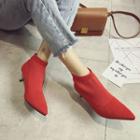 Knit Panel Pointed Toe Kitten Heel Ankle Boots