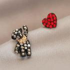 Non-matching Rhinestone Bear & Heart Stud Earring 1 Pair - As Shown In Figure - One Size