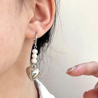 Faux Pearl Heart Alloy Dangle Earring 1 Pair - Earrings - Silver - One Size