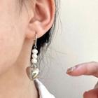 Faux Pearl Heart Alloy Dangle Earring 1 Pair - Earrings - Silver - One Size