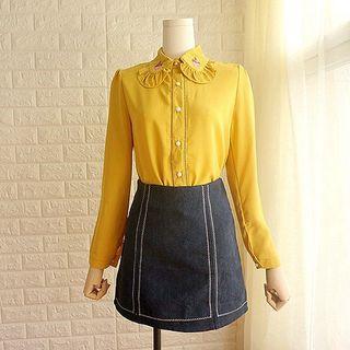 Embroidered Ruffled Chiffon Shirt