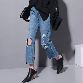 Asymmetric-hem Cutout Jeans