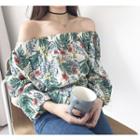 Tropical Print Off Shoulder 3/4 Sleeve Top